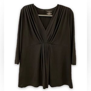 Lane Bryant Pleated V-Neck Babydoll Blouse Top Size 14/16 Black Flouncy Stretchy